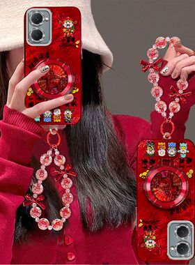 适用vivoy36T手机壳vivo y37带镜头膜V2357A新年女款V2327A支架手链vlvoy37m保护套viv0丫全包边防摔5g喜庆红