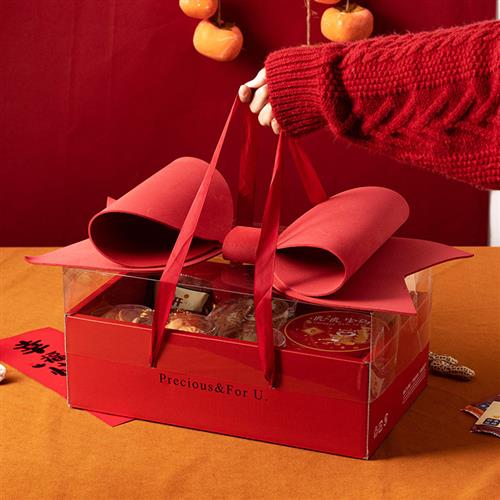 七夕情人节礼物蝴蝶结包装雪花酥糯米船手提饼干烘焙甜品礼盒子