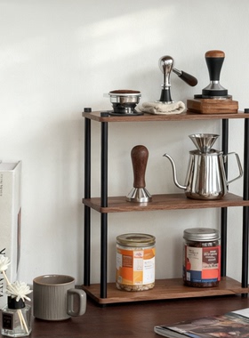 实木杯架桌面置物架中古咖啡杯子光轴收纳架胡桃木餐边柜台面架子