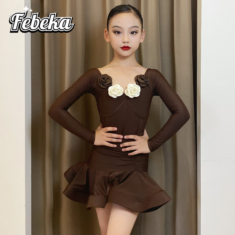 菲贝咔女童秋冬长袖拉丁舞练功服