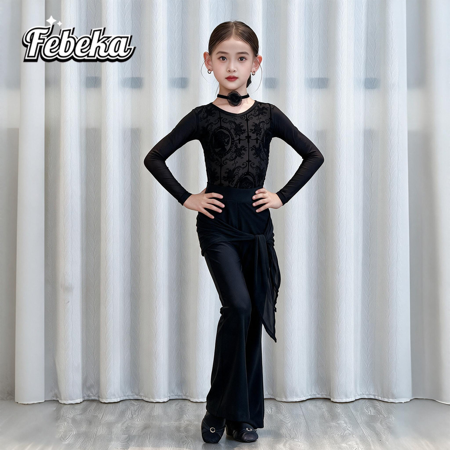拉丁舞服练功服女童新款裤子套装