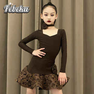 菲贝咔秋冬2025新款拉丁舞服女童表演练功服高级裙摆鱼骨网红套装