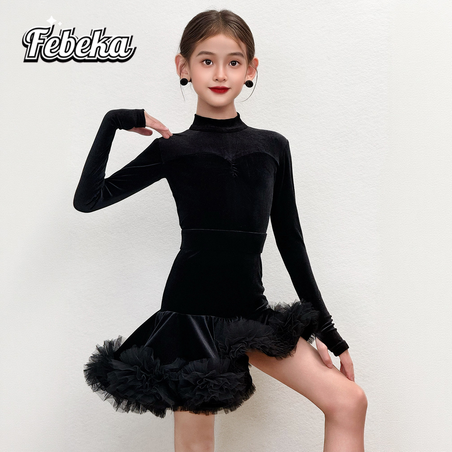 拉丁舞服练功服秋冬款女童演出服