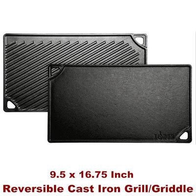 Reversible Cast Iron Grill Griddle Double Burner Griddle Pan