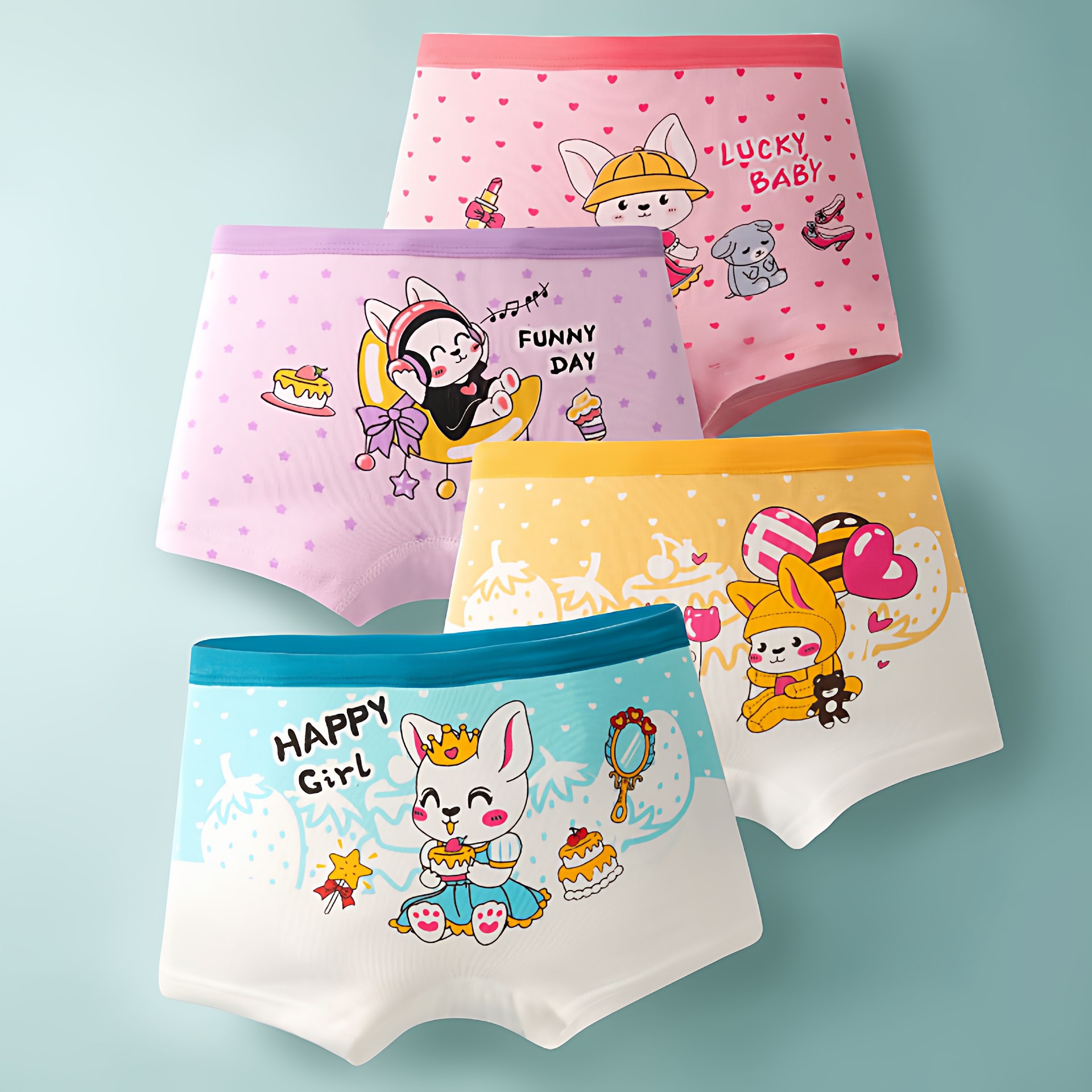 4Pcs/Lot Girls Briefs Cotton Underwear Cute Designs Printi女