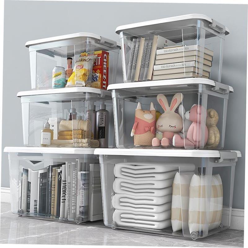 Large Transparent plastic storage box front open Toy clothes