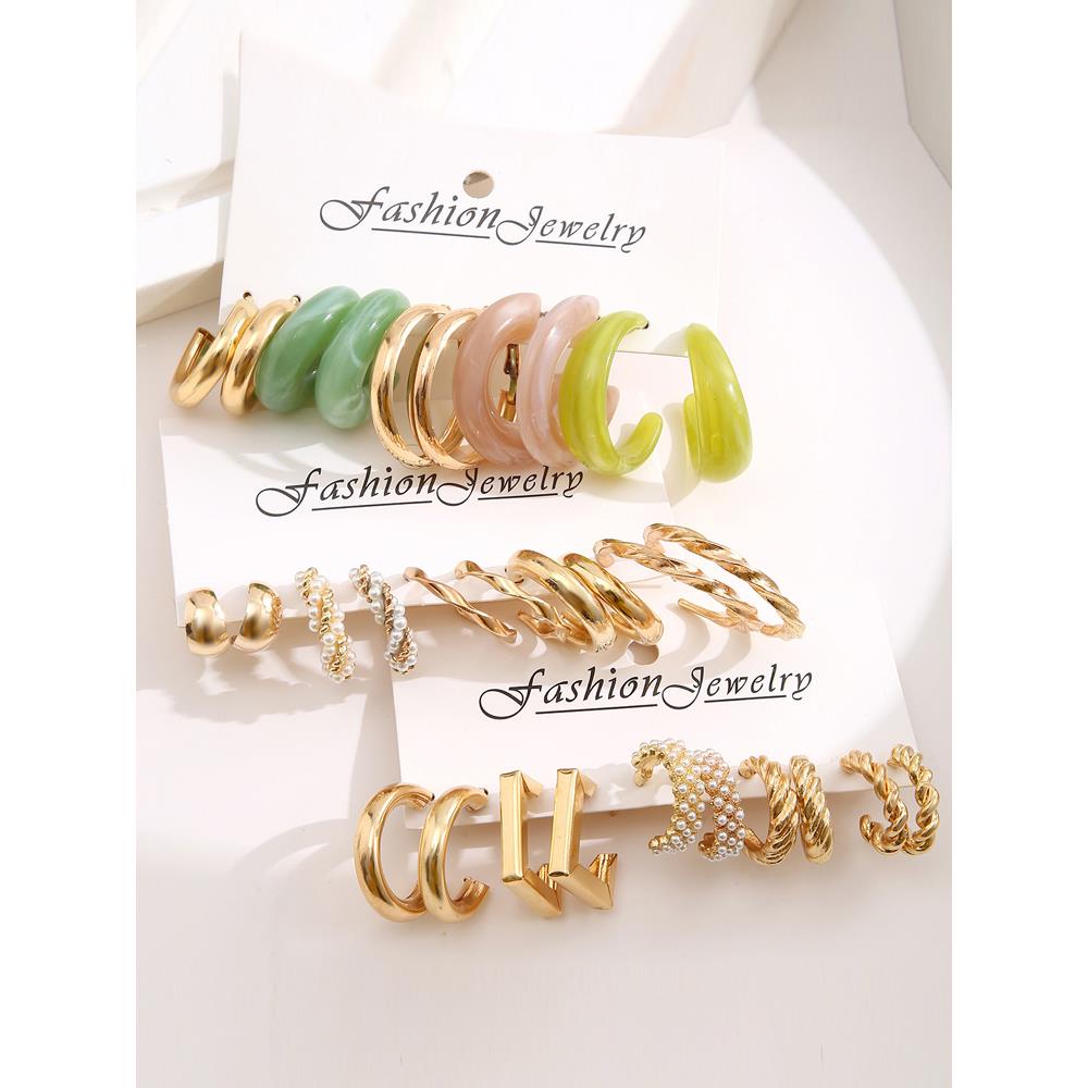 earrings women Set 6 pairs金属麻花耳环套装6对耳圈几何型耳饰