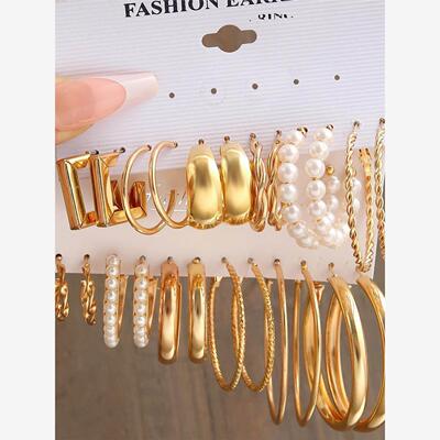 6 Pairs Gold Hoop Earrings Set Women Twisted Huggie Gifts