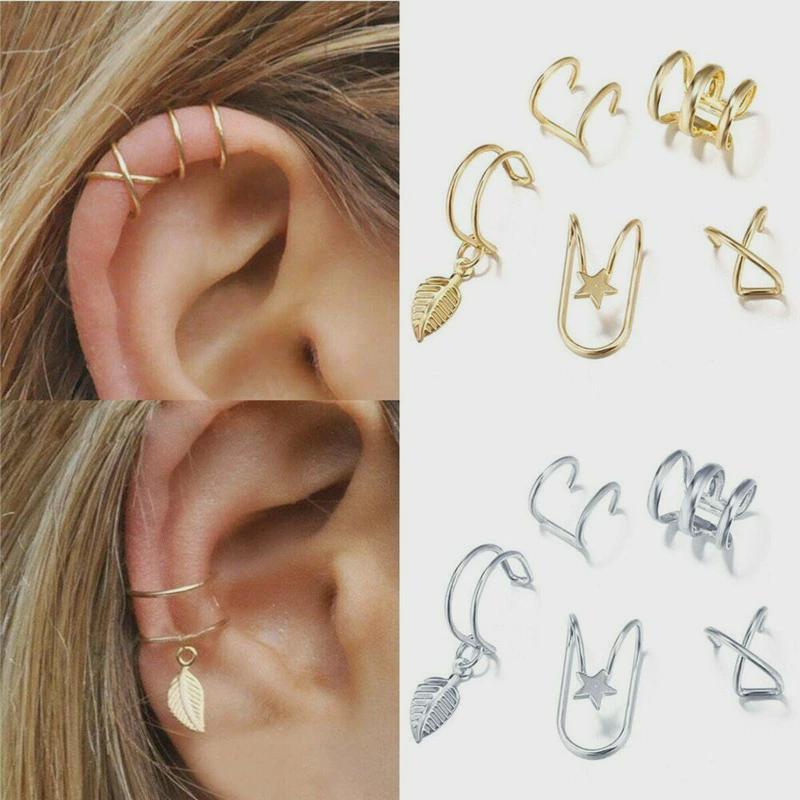 Vintage Gold Color Leaves Ear Cuff Black Non-Piercing Ear Cl