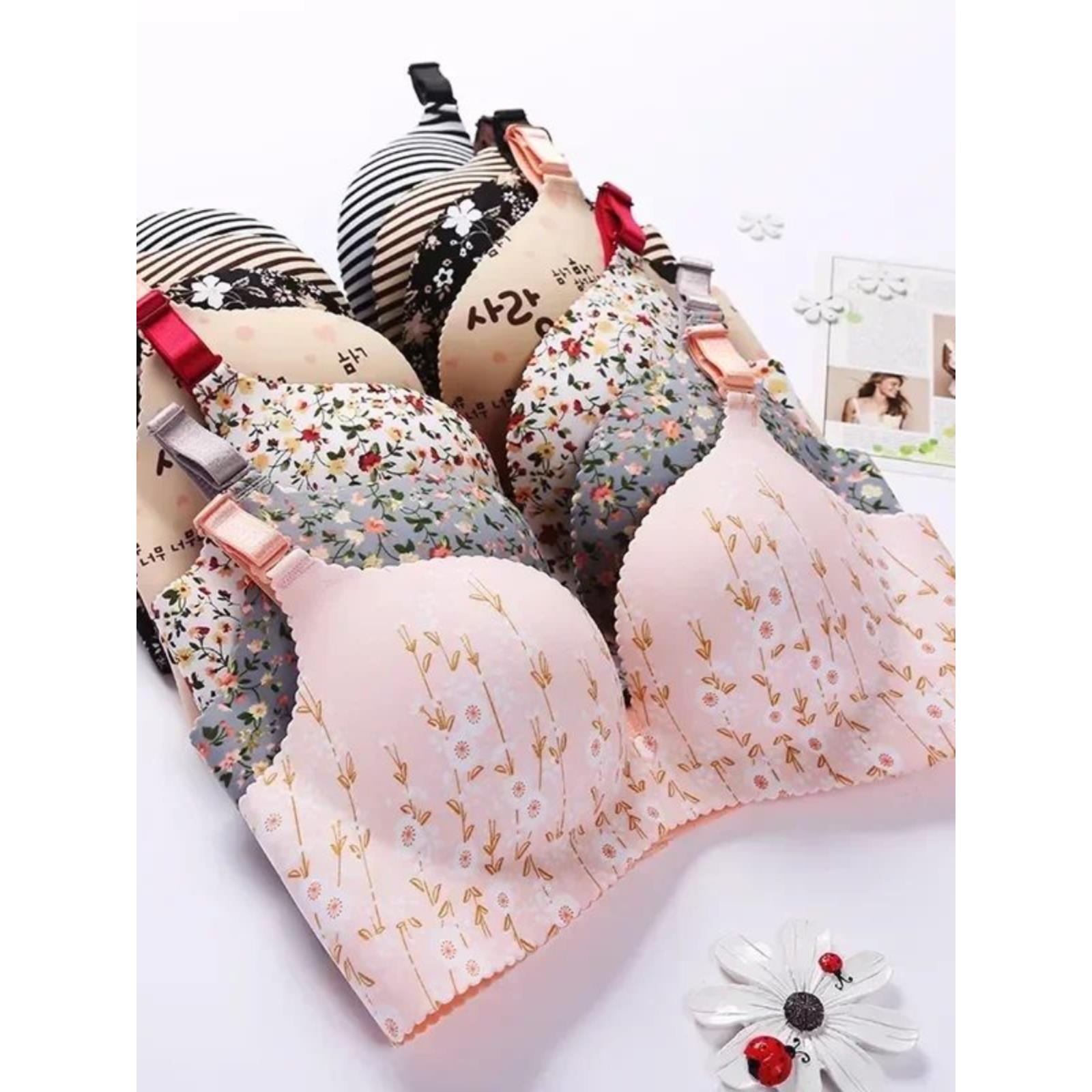 Women Flower Print Seamless Bra Sexy Lingerie小胸聚拢内衣