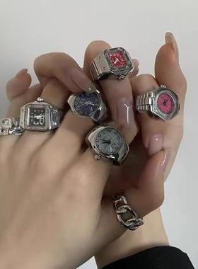 Vintage Rings Punk Elastic Sretchy Quartz Watch Rings for Wo