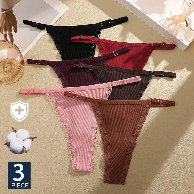 3PCS/Set Sexy G-string Panties Cotton Women's Underwear Adju