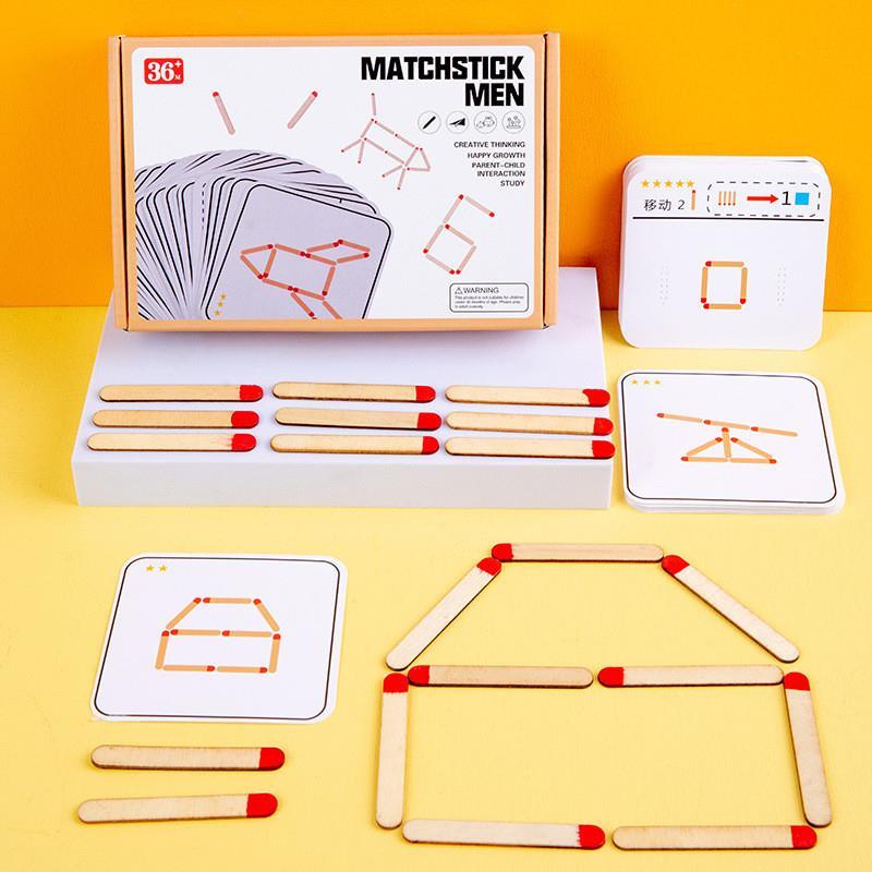 Montessori Matches Puzzles Game Wooden Toys DIY Math Geometr