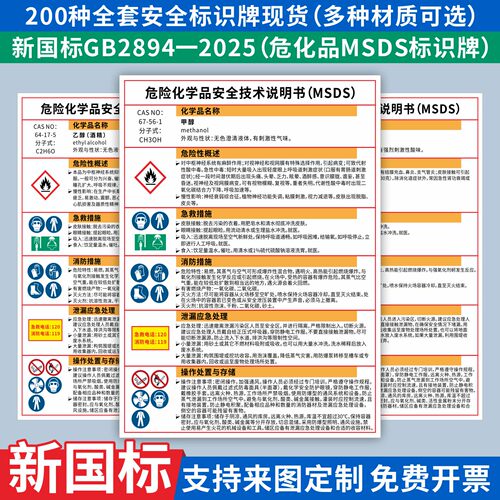 危险化学品安全技术说明书MSDS乙醇酒精硫酸盐酸甲醛职业危害告知牌周知卡易燃有毒腐蚀工厂标识牌警示牌定制