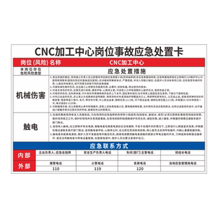 事故应急处置卡空压机危险化学品泄漏火灾触电有限空间应急处置标识CNC生产车间机械伤害提示警示标识标志牌