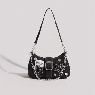 小个子斜挎包机车风辣妹手提腋下包女高级感大容量百搭星星牛仔