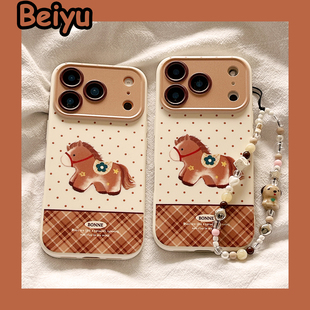 新年可爱波点格纹小马适用苹果17Promax手机壳iphone16Plus新款15pro小众13带链条14pro硅胶12大视窗11全包16