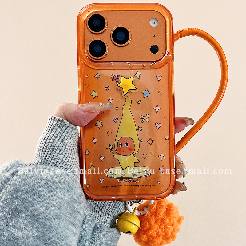 可爱卡通橙色星星人适用苹果17Promax手机壳iphone16pro新款15pro小众14带挂绳13创意15硅胶17pro网红16全包