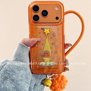 可爱卡通橙色星星人适用苹果17Promax手机壳iphone16pro新款 15pro小众14带挂绳13创意15硅胶17pro网红16全包