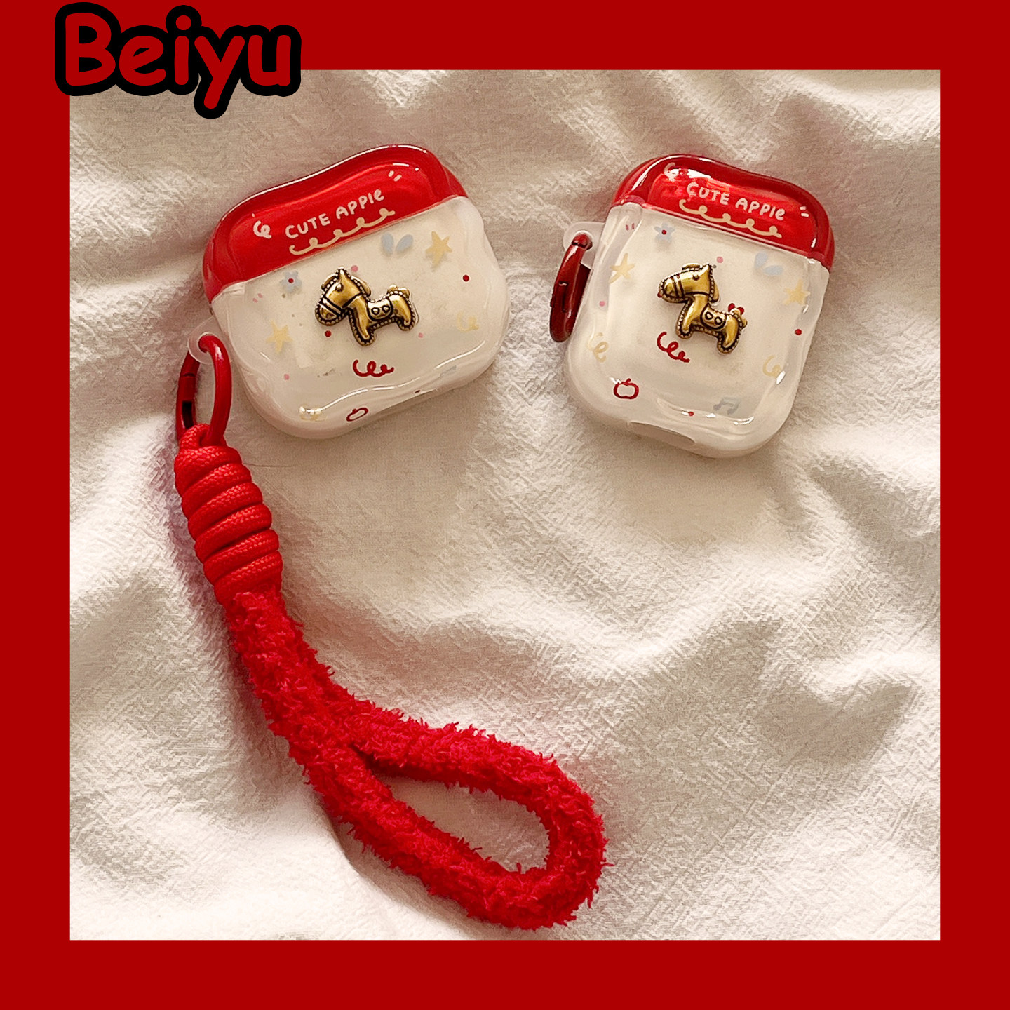 新年红色立体小金马带挂绳适用airpodspro3苹果无线蓝牙耳机壳airpods4新款airpods1/2代耳机套pro保护套马年,3C数码配件,耳机保护套,淘宝优惠券,粉丝福利购,淘宝优惠卷
