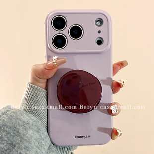 复古简约紫色带支架适用苹果17Promax手机壳iphone16pro新款15pro小众14高级感13硅胶15创意17pro纯色12全包