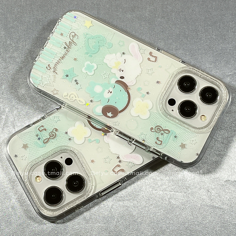 可爱卡通甜妹少女心音符兔子适用苹果16Promax手机壳iphone15pro新款14小众14pro硅胶13软萌16pro创意15全包