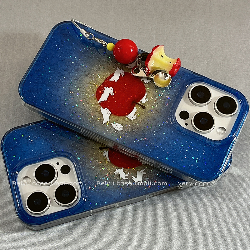 双层透蓝闪粉兔子苹果手机壳