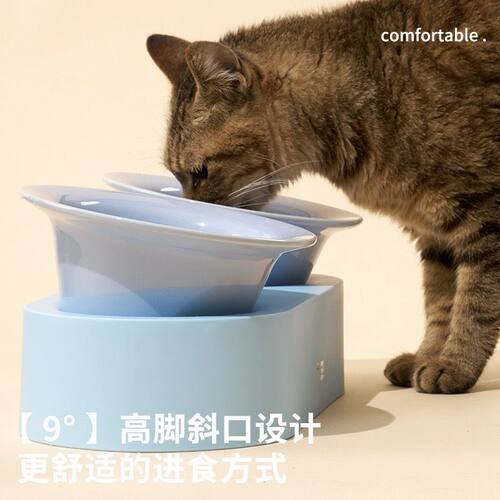 麻薯宠物陶瓷双碗高脚设计助宠物健康进食护颈猫猫比熊碗