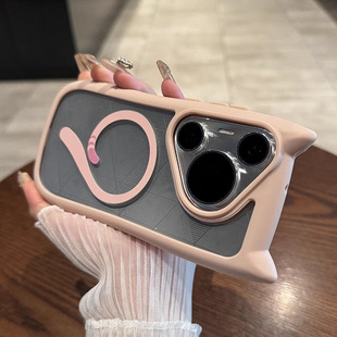 可爱高级感防摔男女 创意猫耳朵mate60透明亚克力猫抓无线磁吸ultra情侣款 适用于华为pura70pro 手机壳新款