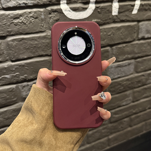 适用于荣耀x50手机壳新款 圆边酒红色x60pro全包磨砂金属镜头honerX50gt简约纯色高级感防摔100软套X70女款