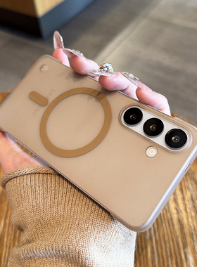 【不沾指纹】适用于三星s25ultra手机壳轻薄透明磨砂s25+无边框简约s24ultra无线磁吸高级感s23+防摔半包硬套