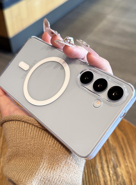 适用于三星s25ultra手机壳新款轻薄无线磁吸s25+透明亲肤轻薄质感s24ultra全包镜头s23+创意简约高级感防摔硬