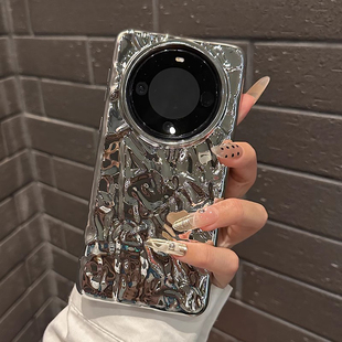 新款 亮银色适用于华为mate60pro手机壳立体波浪纹褶皱pura70高级感p80全包防摔40情侣硅胶ultra保护套40