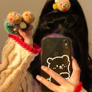 丑萌曲奇~可爱彩虹小糖豆毛绒发圈丸子头ins甜美搞怪发绳头绳头饰