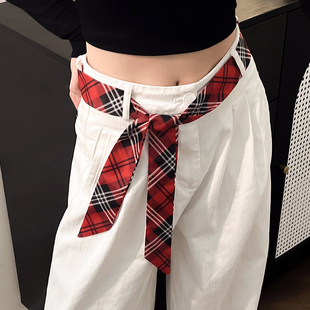 复古格子条纹丝巾腰带女配牛仔裤 裙子纱巾腰链街头辣妹风系腰配饰