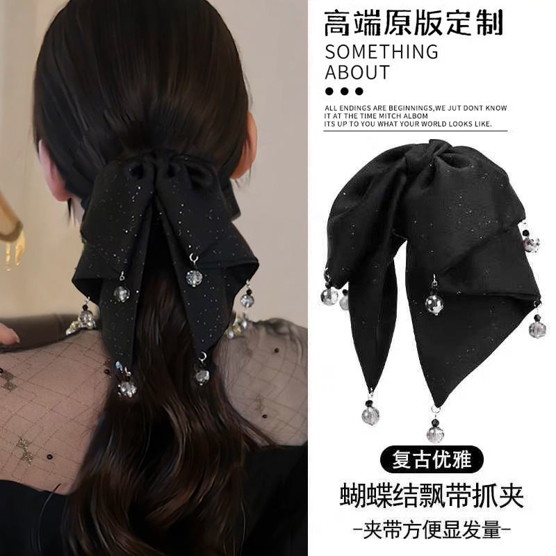 流苏蝴蝶结抓夹女2024新款高级感