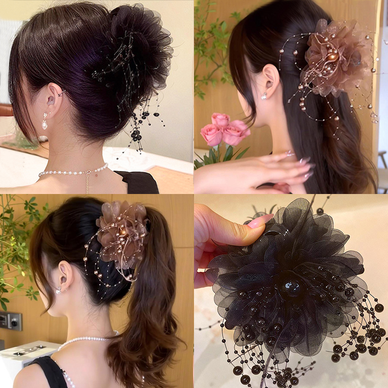 高级感牡丹花流苏抓夹女