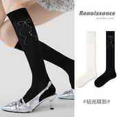 文艺复兴26年原创春夏季 薄款 透气小腿袜黑色ins透气防蚊中筒女袜