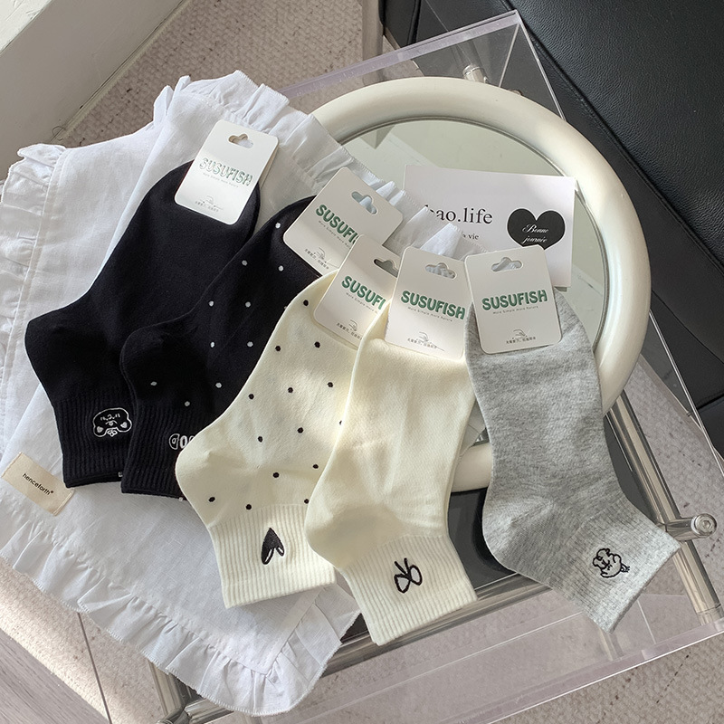 SUSUFISH透气春夏女士蝴蝶结短袜