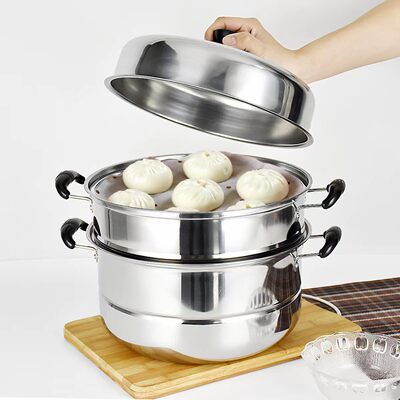 不锈钢三层加厚蒸锅套装含蒸格与