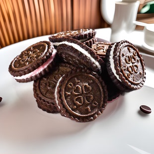 奥得利巧克力夹心饼干休闲网红零食小黑饼代餐饼整箱散装批发