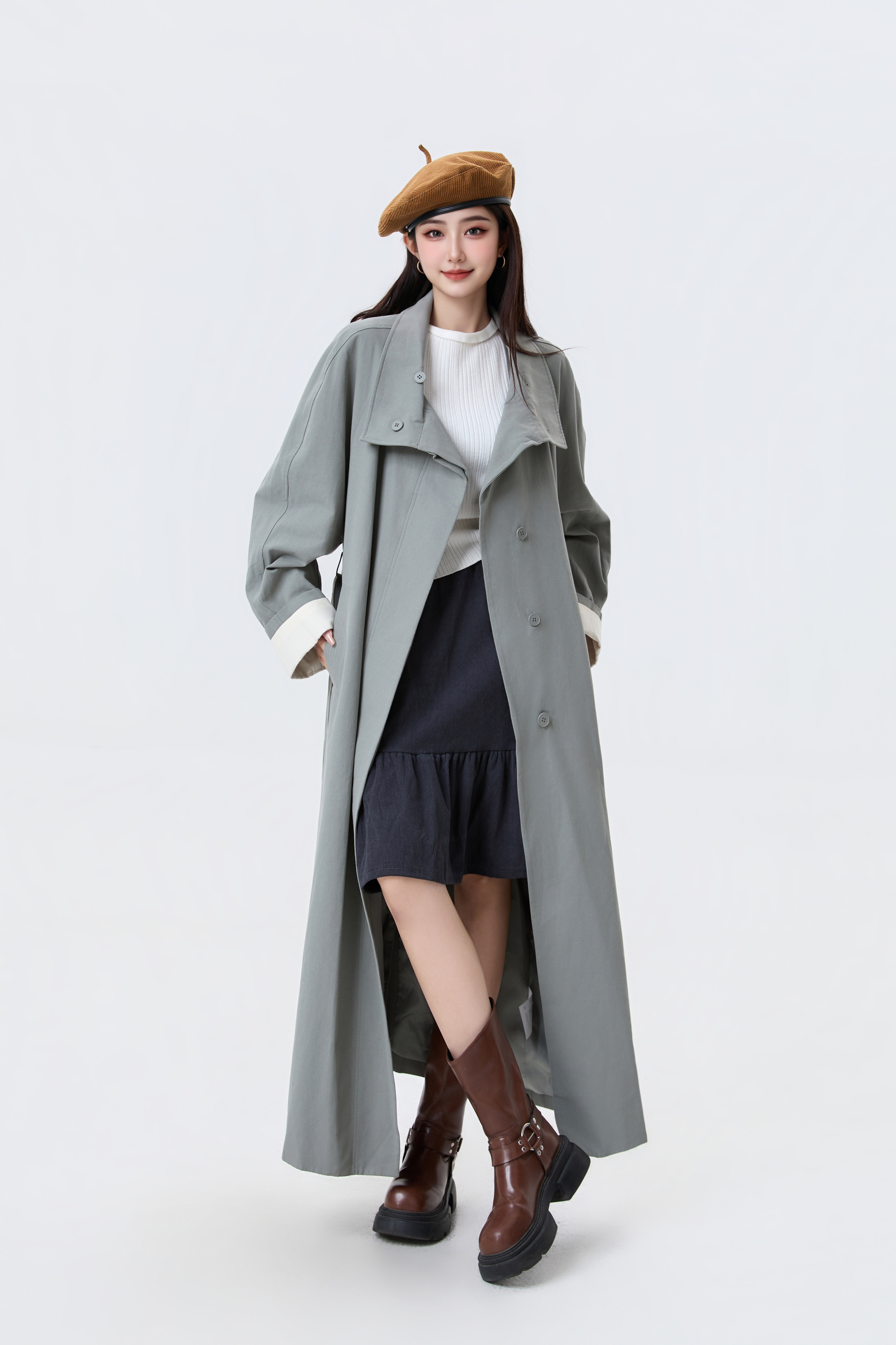 2025新款经典复古宽松休闲收腰百搭通勤风衣外套女宽松长款风衣