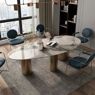 意式 轻奢岩板餐桌家用现代简约大小户型椭圆异形奢石设计师饭桌