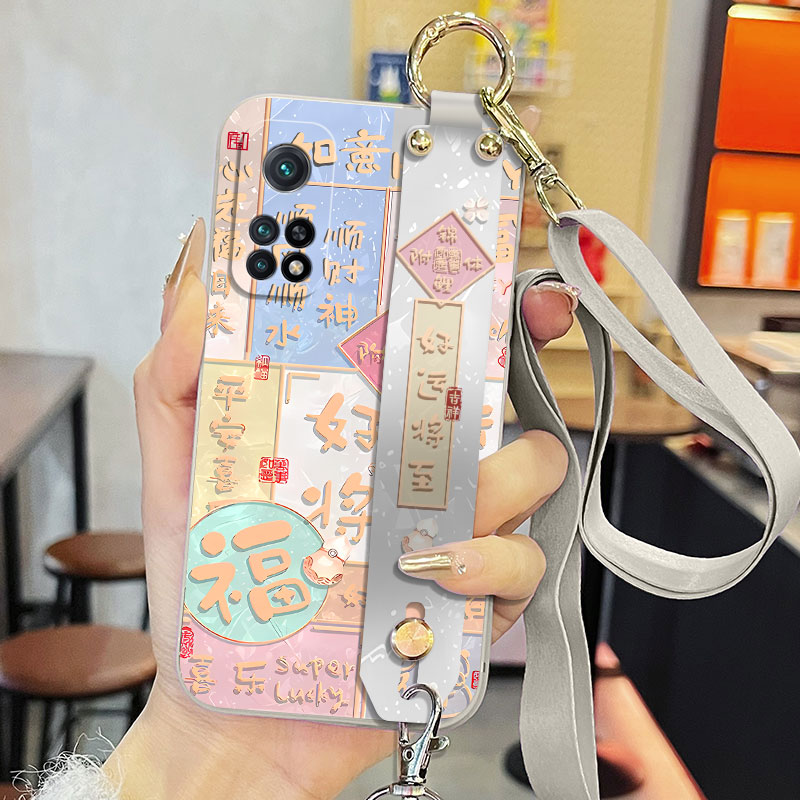 适用于红米K30s手机壳k30s至尊纪念版液态腕带支架M2007J3SC好运将至简约中国风全包直边保护套新款背带软壳