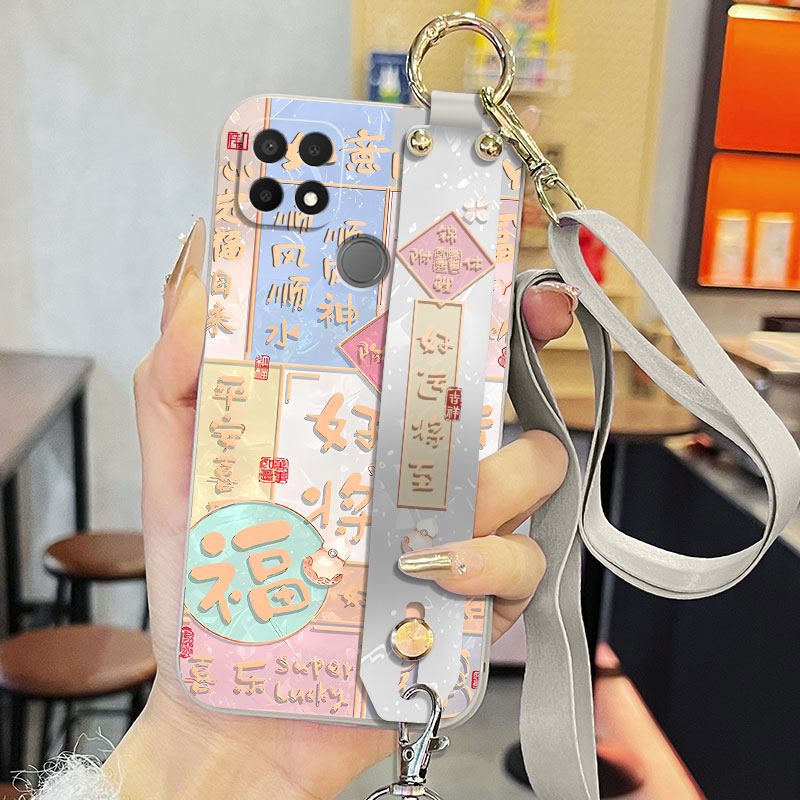 适用于oppoA35手机壳PEFM00液态腕带支架0ppoa35好运将至简约中国风全包直边保护套新款背带软壳磨砂男女款潮