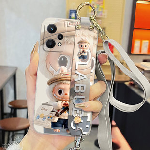 适用于realme真我Q5狂欢版 潮 手机壳q5液态腕带支架软壳RMX3478卡通拉布布可爱背带保护套防摔直边磨砂男女款