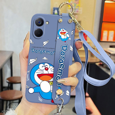 适用realme真我V20手机壳RMX3611液态腕带支架卡通可爱软壳纸飞机哆啦A梦防摔磨砂创意斜跨背带保护套潮超薄