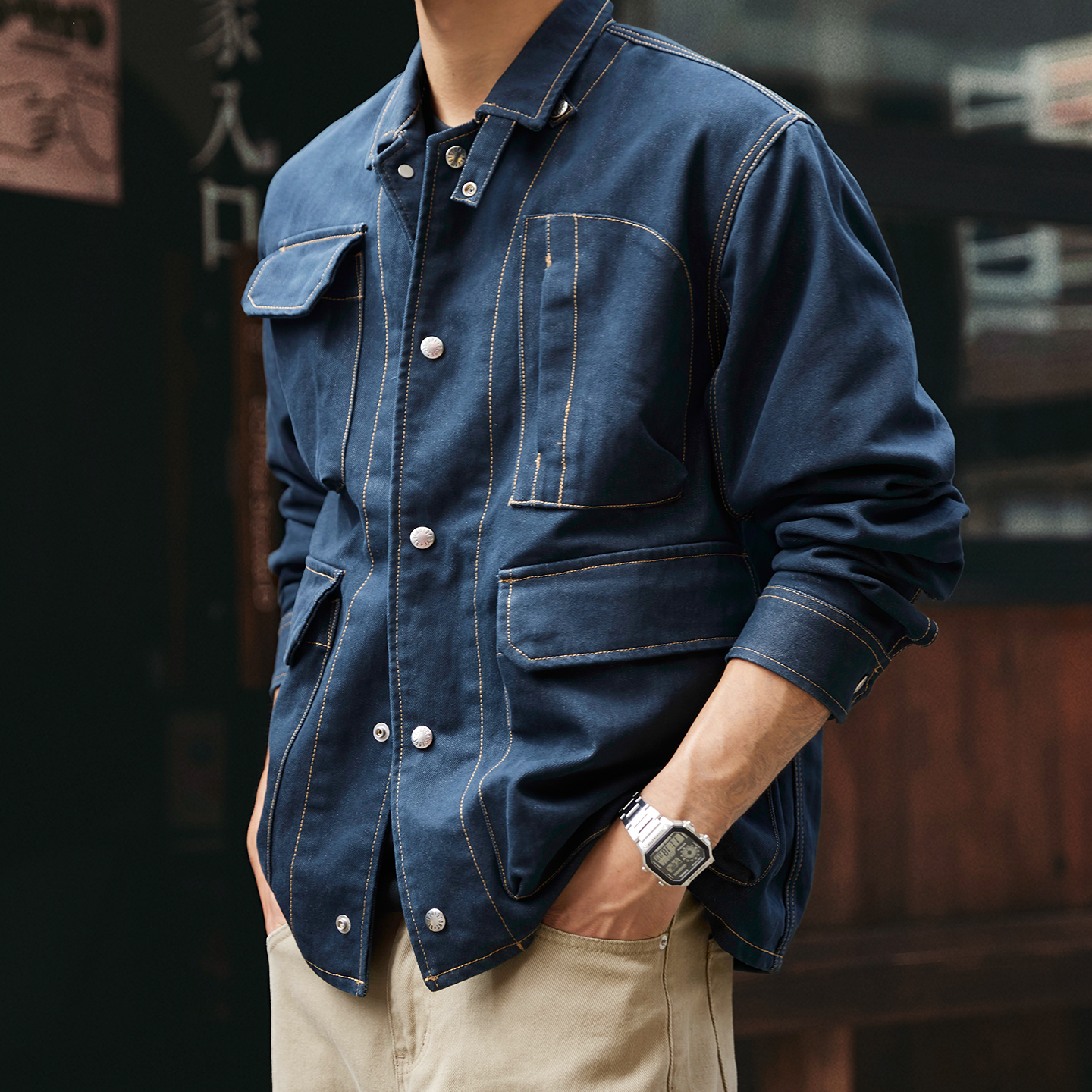 美式复古巴恩风工装牛仔外套