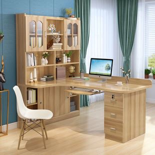 定制书桌书架一体桌带书柜组合转角桌子学生写字桌简约家用电脑台