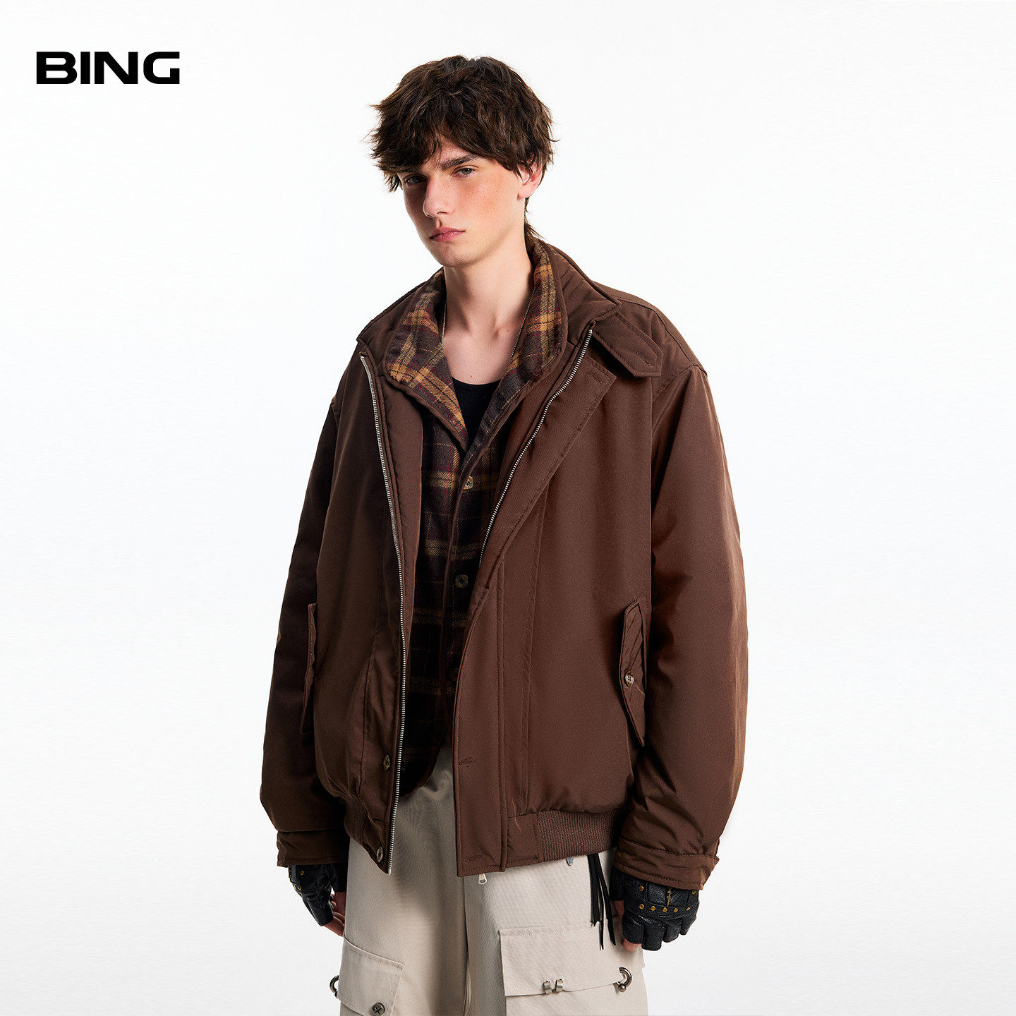 美式复古假两件设计棉服